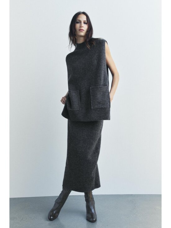 Zara Dresses & Skirts - Zara Charcoal Knit Two Piece Set Sleeveless Top & Midi Skirt Minimal Size S